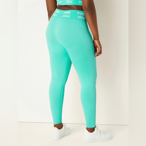VS Pink 3-Piece SET Teal Ice Shine Perfect Tee With Seamless Leggings & Bra - Picture 14 of 16